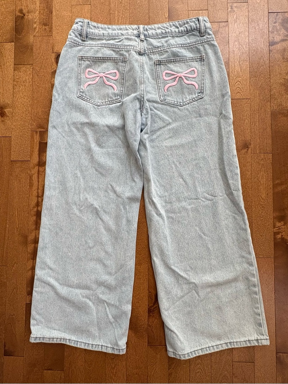 Edikted Pink Bow Back Pocket Wide Leg Jeans Size M